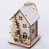 Dřevěný domeček s LED - vánoční dekorace