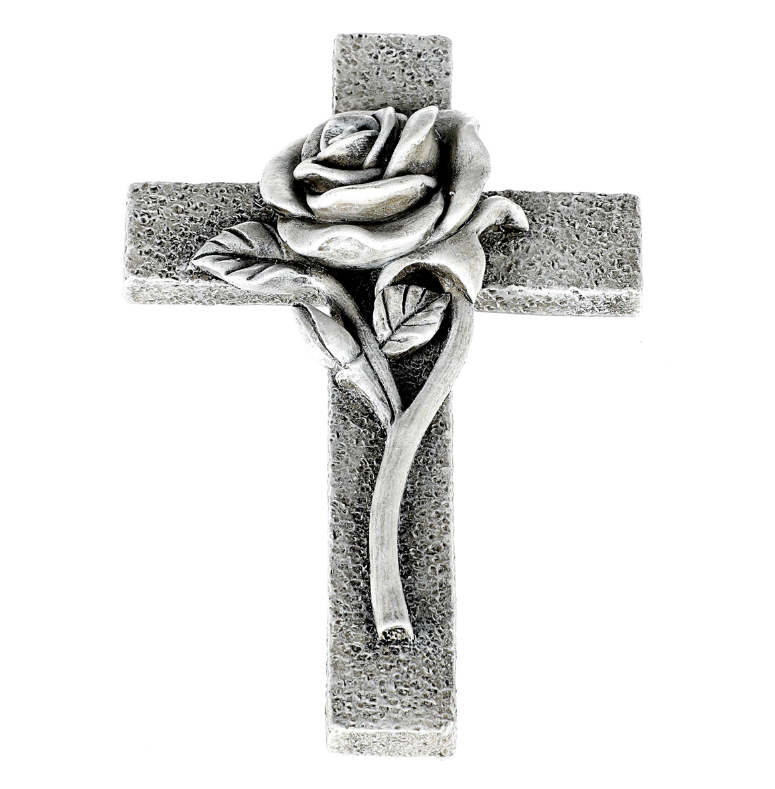 Kříž s růží - polyresin
